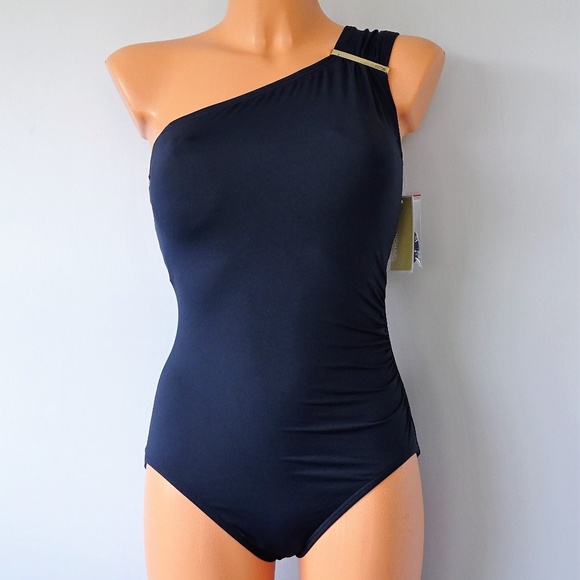 navy one shoulder swimsuit